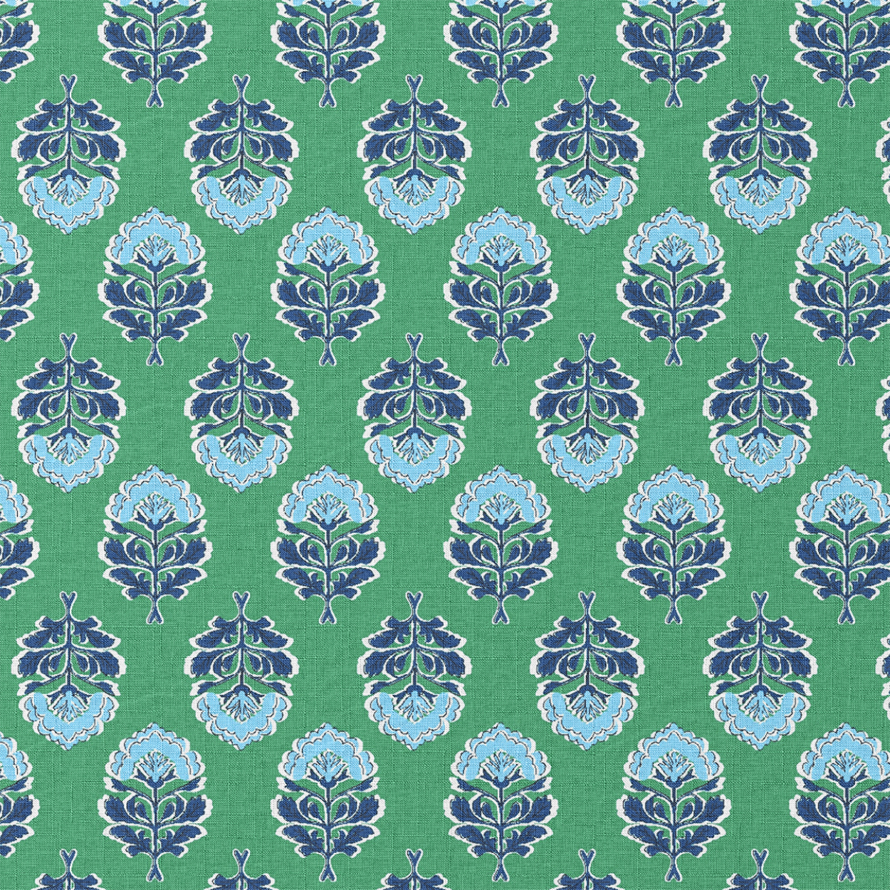 Pattern of blue and green leaves on a green background